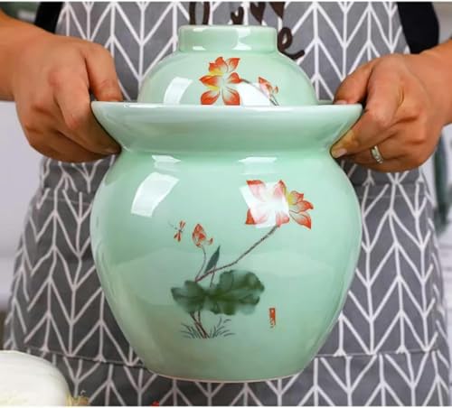 Fermentation Jar Traditional Chinese Porcelain Pickle Jar,Ceramics Fermenting Crock Kit with Water Seal Airlock Lid, Pickle Jar for Pickles Kimchi, Sauerkraut 0.6Kg*1,1.75kg - size: 1.75kg