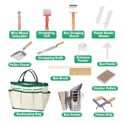 Honey Lake 31Pcs Beekeeping Supplies Starter Tool Kit with Bee Suit for Beekeepers, Includes Bee Smoker, Beehive Frame Holder, Frame Grip, Bee Marking Pen, Hive Tool and More Beekeeping Tools (L) - size: L
