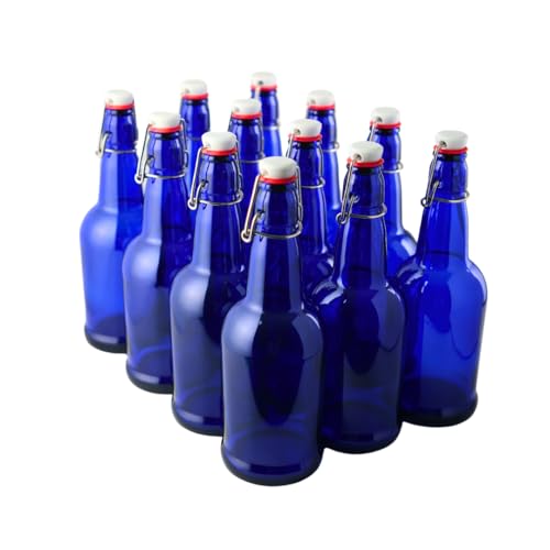 FastRack Swing Top Glass Bottles |16 oz – Pack of 12 | Blue Flip Top Glass Bottles for Home Brewing, Carbonated Drinks, Kombucha, Fermentation, Water | Food Grade – ECO Friendly - color: Blue
