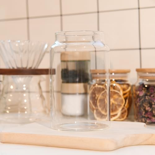 Custde Glass Jar with Lid, 28.7 FL oz Airtight Glass Storage Jar Glass Food Storage Containers for Kitchen Counter, Pantry, Decorative for Coffee, Sugar, Candy Jar Cute (Bamboo 28.7 FL OZ)