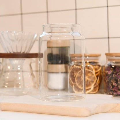Custde Glass Jar with Lid, 28.7 FL oz Airtight Glass Storage Jar Glass Food Storage Containers for Kitchen Counter, Pantry, Decorative for Coffee, Sugar, Candy Jar Cute (Bamboo 28.7 FL OZ)