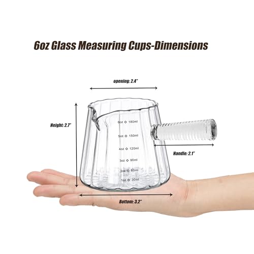 FANTESTICRYAN 6OZ Measuring Cup, Ribbed Borosilicate Glass Espresso Cup, V-Shaped Spout Drain Espresso Double Shots, Coffee Milk Tea Accessories (Clear, Glass Handle) - style: Clear Class