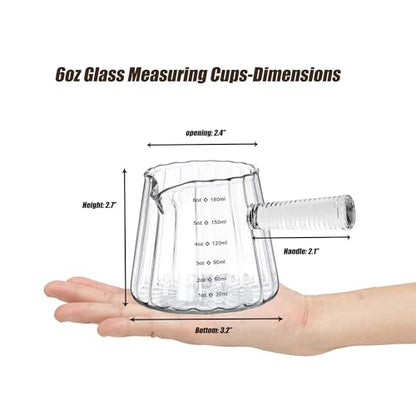 FANTESTICRYAN 6OZ Measuring Cup, Ribbed Borosilicate Glass Espresso Cup, V-Shaped Spout Drain Espresso Double Shots, Coffee Milk Tea Accessories (Clear, Glass Handle) - style: Clear Class