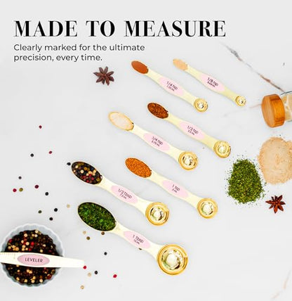 Pink Magnetic Measuring Spoons Set - 8-Piece Dual-Sided Stainless Steel Spoons, Stackable and Spice Jar Friendly – Stylish Pink Kitchen Accessories for Cooking and Baking - color: Pink & Champagne Gold