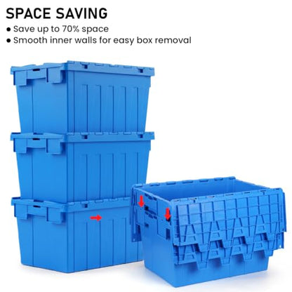 Storage Totes with Hinged Lids, 16 Gallon 3-Pack – Heavy-Duty Stackable & Nesting Bins with Attached Lid – Lockable 24x16x13 in Plastic Containers for Moving, Garage & Warehouse, Blue - color: 3 Pack