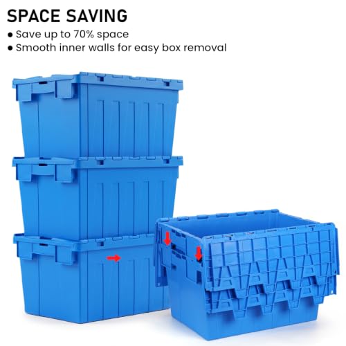 Storage Totes with Hinged Lids, 16 Gallon – Heavy-Duty Stackable & Nesting Bins with Attached Lid – Lockable 24x16x13 in Plastic Containers for Moving, Garage & Warehouse, Blue - color: 1 Pack