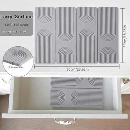 Large Stone Dish Drying Mat for Kitchen Counter,Collapsable Stone Dish Drying Mat with Diatomaceous Earth for Quick Drying-Ultra Absorbent-Eco-Friendly,Foldable -23.6"×15.7" Light Gray Curved Grooves - color: HXDK-Light Gray