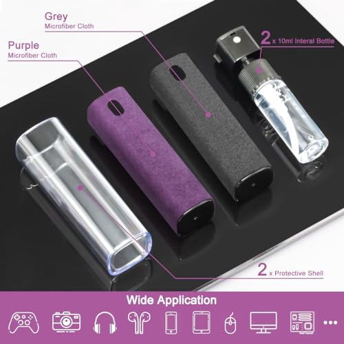 2Pcs Laptop Screen Monitor Cleaner Spray, walrfid Portable Phone Touchscreen and Car Screen Cleaning Kit for Cell Phones, Tablet, PC, Computer, iPhone, iPad, MacBook Pro - Grey and Purple - color: Grey, Purple