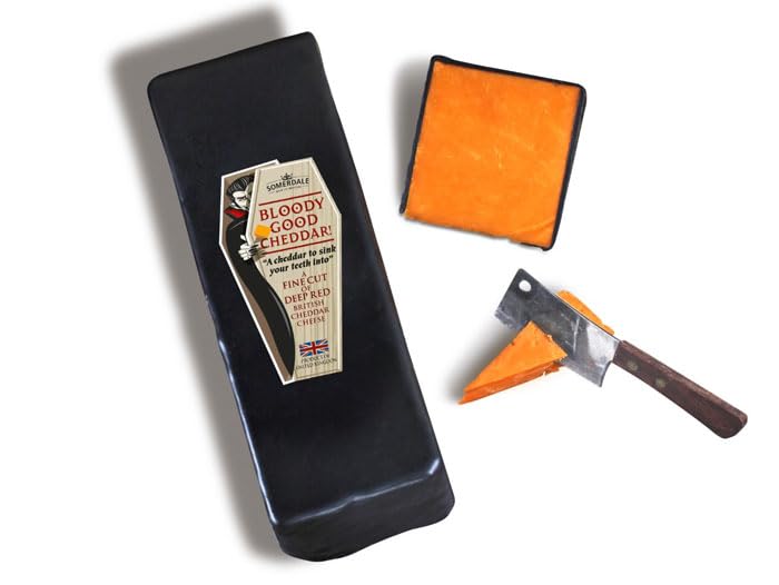 Bloody Good Cheddar, Matured Red Leicester Halloween-Themed Cheddar Cheese in Black Wax Coffin Shape, 7 Ounces (pack of 2)