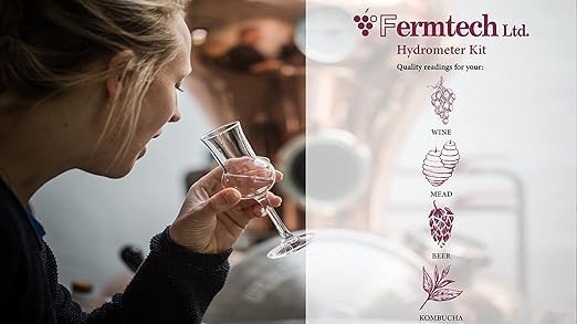 Fermtech Hydrometer Kit with Glass Test Jar & 12-19” Wine Thief Sampler – Triple Scale Glass Hydrometer, Brush, Instructions, & Microfiber Cloth for ABV & Brix Testing - Sampling Tool for Wine & Beer