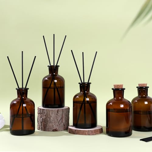 Magic Season Decorative Round Glass Bottles with Cork Stoppers (2 Pcs/Amber / 4 fl oz.)