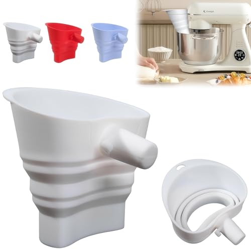 Flour Funnel for KitchenAid Mixer | Food-Grade Silicone Kitchen Funnel, Compatible with 4.5 & 5 Quart Tilt-Head Stand Mixer | Large Collapsible Design | Easy to Operate, Dishwasher Safe (White)
