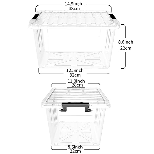 Cetomo Lidded Storage Bin, Stackable Storage Box with Lid and Snap Lock, Clear Platsic Bin for Dorm, Bedroom, Closet, 18 Quart, Pack of 6