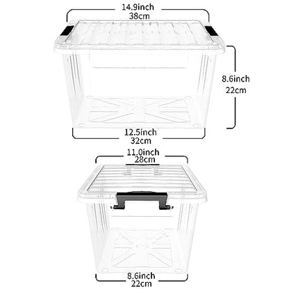 Cetomo Lidded Storage Bin, Stackable Storage Box with Lid and Snap Lock, Clear Platsic Bin for Dorm, Bedroom, Closet, 18 Quart, Pack of 6