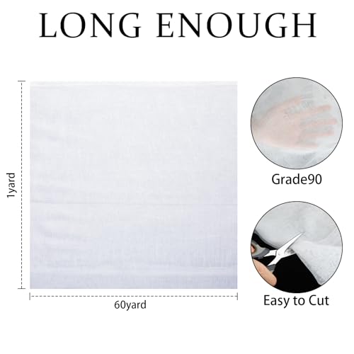 Bememo 1 Roll Cheesecloth for Straining Grade 90, 60 x 1 Yard Extra Large 100% Natural Cotton Cheese Cloth for Wedding Decoration, Polishing, Straining, White