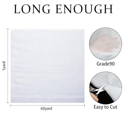 Bememo 1 Roll Cheesecloth for Straining Grade 90, 60 x 1 Yard Extra Large 100% Natural Cotton Cheese Cloth for Wedding Decoration, Polishing, Straining, White