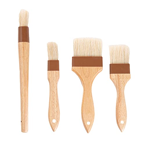 Pastry Tek Natural Wood Pastry / Basting Brush 4-Piece Set - with Boar Bristles - 1 count box - size: Set