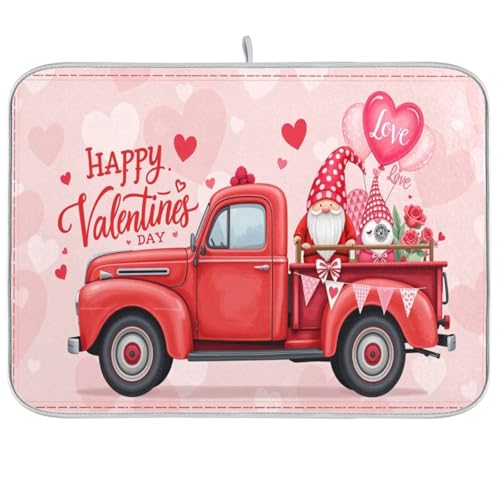 Kcldeci Pink Valentine Gnome Heart Dish Drying Mat Kitchen Counter Mat Draining Mat Kitchen Accessories Dish Rack Pad for Dishes, Utensils, Countertops, Sinks 16x18in - color: D11, size: 16x18in