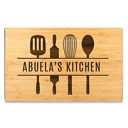 Andaz Press Large Bamboo Wood Cutting Board Gift, 17.75 x 11-inch, Abuela's Kitchen, Utensils Graphic, 1-Pack, Laser Engraved Serving Chopping Board Christmas Birthday Chef Kitchen Ideas - color: Abuela