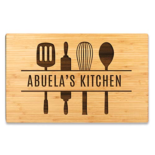 Andaz Press Large Bamboo Wood Cutting Board Gift, 17.75 x 11-inch, Abuela's Kitchen, Utensils Graphic, 1-Pack, Laser Engraved Serving Chopping Board Christmas Birthday Chef Kitchen Ideas - color: Abuela