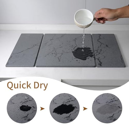 Stone Drying Mat for Kitchen Counter,Foldable (Gray (3-fold), 24" × 16") | Large Quick-Dry Diatomaceous Earth Dish Drying Mat with PU Non-Slip Base,for Bottles Cups Dishes - color: Gray (3-fold)