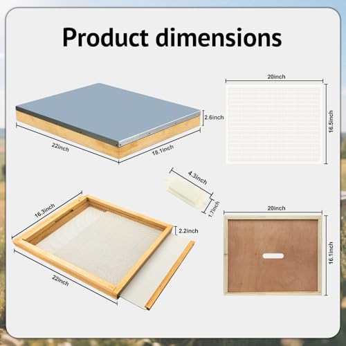10 Frame Langstroth Beehive Parts Kit Includes Telescoping Top Cover,Oval Bee Escape,Inner Cover,Screened Bottom Board,Entrance Reducer& Queen Excluder,Dipped in Beeswax