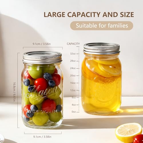 Mason Jars 32 oz,6 Pack Large Wide Mouth Mason Jar with Airtight Lids and Bands|Quart Glass Canning Jars for Pickling, Fermenting and Food Storage Microwave&Dishwasher Safe - size: 6pack
