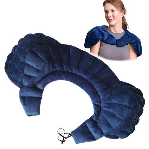 SunnyBay Heated Shoulder Wrap, Weighted Microwave Heating Pad for Neck and Shoulder Injury, Full Coverage Moist Hot Pack for Rotator Cuff Pain Relief and Frozen Shoulder, Elastic Fastening, Navy Blue - color: Rotator -Navy Blue