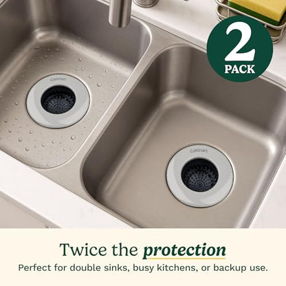 Cuisinart Sink Strainers- 2 Pack Kitchen Sink Drain Strainer & Food Catcher with Enamel-Coated Stainless Steel Rim and Silicone Base, Fits Standard 3.5" Drains, Outer Diameter 4.35", Scratch-Safe - color: Light Gray