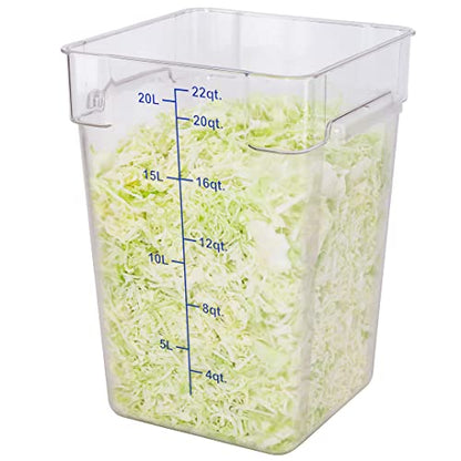 Restaurantware Met Lux 22 Quart Brine Buckets 10 Square Marinating Containers - With Volume Markers Built-In Handles Clear And Blue Plastic Dough Rising Buckets Freezer-Safe Lids Sold Separately - size: 22 Quarts, style: 10 Count