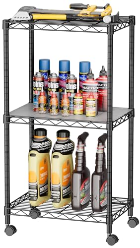 SINGAYE Small Wire 3 Adjustable Shelves Pantry Metal Shelf Floor Organizer | Armoire Adjustable Floor Kitchen Narrow Organizer Rack Shelving Short Square Stackable Standing Storage Tier Under Unit - color: Black, size: 3-Tier 11.8"D X 17.3"W X 30.7"H