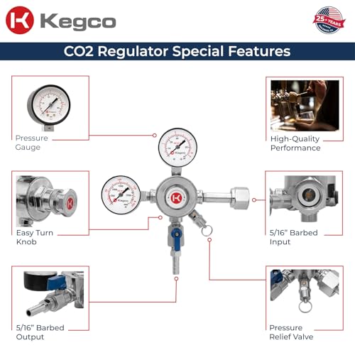 Kegco KC LH-542 Premium Pro Series Dual Gauge Co2 Draft Beer Regulator, Chrome
