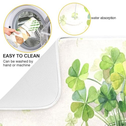 Kcldeci Dish Drying Mat for Kitchen Counter ,Clovers in A Mason Jar Absorbent Dish Drainer Dish Drying Pad for Countertops,Sinks,Draining Racks 16x18in - size: 16x18in