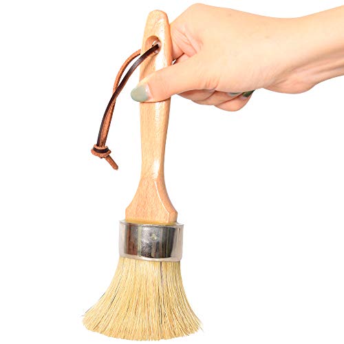 Chalk and Wax Paint Brush, Large 2-in-1 Round Natural Bristles Painting Tool for DIY Furniture, Stencils, Home Decor, Wood Projects, Wax Finishing