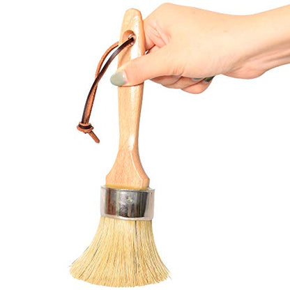 Chalk and Wax Paint Brush, Large 2-in-1 Round Natural Bristles Painting Tool for DIY Furniture, Stencils, Home Decor, Wood Projects, Wax Finishing