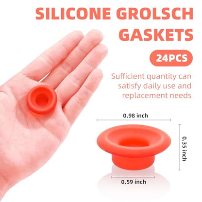 24 Pieces Silicone Bottle Cap Gaskets, Replacement Seals for Swing Top Bottles, Flexible & Durable, Reusable (Red Full Cover) - color: Red Full Cover