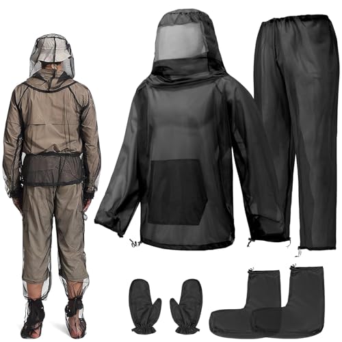 Mosquito Bug Suit for Men Women 4 Pcs Full Whole Body Adjustable Socks Breathable Mesh Jacket Outdoor Fishing - color: Black, size: XL/XXL(175CM-185CM)