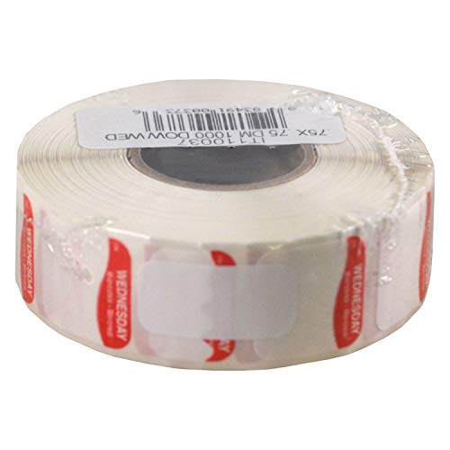 DayMark DissolveMark Day of the Week Trilingual Dissolvable Label, Wednesday, 3/4" x 3/4", Red (Roll of 1000) - size: Wednesday