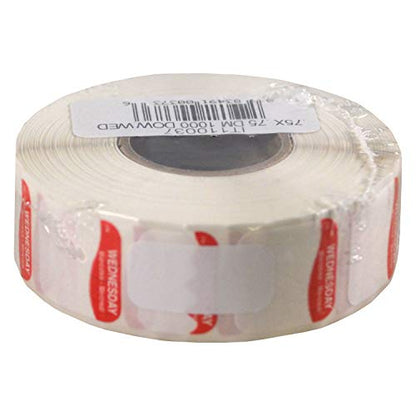 DayMark DissolveMark Day of the Week Trilingual Dissolvable Label, Wednesday, 3/4" x 3/4", Red (Roll of 1000) - size: Wednesday