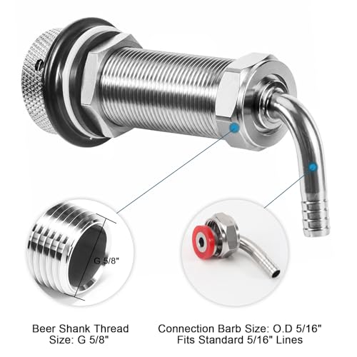 Long Shank Flow Control Beer Faucet, All Stainless Steel Beer Tap Faucet Upgraded Adjustable Bar Tap, 4" Draft Beer Shank with 5/16" Barb & G5/8 Thread for Home Brewing, Kegerator, wall - size: All Stainless Steel