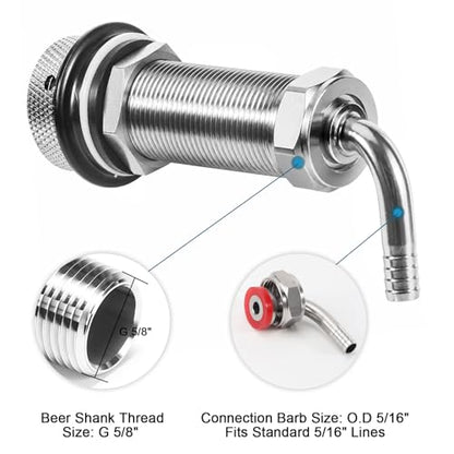 Long Shank Flow Control Beer Faucet, All Stainless Steel Beer Tap Faucet Upgraded Adjustable Bar Tap, 4" Draft Beer Shank with 5/16" Barb & G5/8 Thread for Home Brewing, Kegerator, wall - size: All Stainless Steel