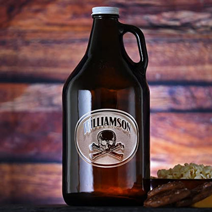 Personalized, Engraved Beer Growler With Skull And Bones