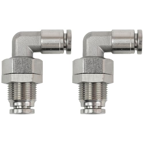 2Pcs 304 Stainless Steel Bulkhead Elbow 1/4" x 1/4" Tube OD Push to Connect Tube Fitting, PLM-1/4 Bulkhead 90 Degree Elbow Pneumatic Quick Connect Air Fitting - size: 1/4" x 1/4"