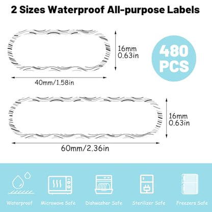 480PCS Waterproof Labels for Bottles, Self-Laminating Multipurpose Name Labels for Daycare School (Black & White) - style: Black & White