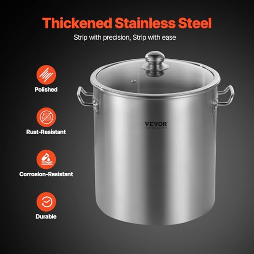 VEVOR Stainless Steel Stockpot, 24 Quart Cooking Pots, Cookware Sauce Pot with Lid, and Handle, Heavy Duty Commercial Grade Stock Pot, Sanding Treatment, for Steaming Boiling or Frying Silver - size: 24 Quarts