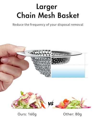 Wokdada Sink Drain Strainer, Reversible No Clog Mesh Kitchen Sink Drain Strainer, 304 Stainless Steel & Rust-Proof/Masterfully Handcrafted, Easy Clean, Dishwasher Safe, Fits Standard Sink Drain - color: Bright Silver