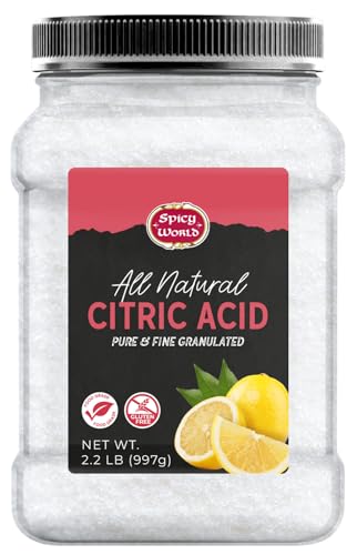 Citric Acid 2.2 LB Jar - Pure, All Natural, Food Grade, Non-GMO Citric Acid Powder for Cleaning, Bath Bombs, Preserving | Fine Granular & Premium Quality by Spicy World