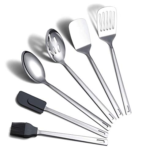 Cooking Spoon, Berglander 6 Pieces Spatula Set Stainless Steel, Metal Spatula, Serving Spoon, Kitchen Tools Set Non-Stick And Heat Resistant, Dishwasher Safe, Easy to Clean (6 Packs) - size: B. 6 Pieces