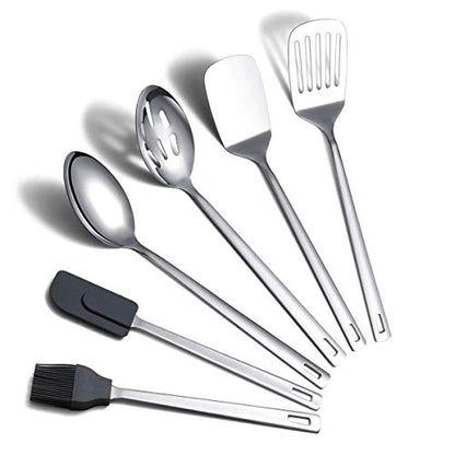 Cooking Spoon, Berglander 6 Pieces Spatula Set Stainless Steel, Metal Spatula, Serving Spoon, Kitchen Tools Set Non-Stick And Heat Resistant, Dishwasher Safe, Easy to Clean (6 Packs) - size: B. 6 Pieces