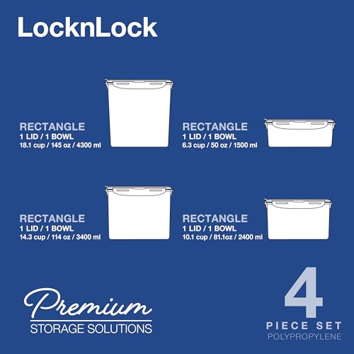 LocknLock Easy Essentials Pantry Food Storage Container Set/Food Storage Bin Set, Rectangular, BPA-free/Dishwasher Safe, 4 Piece - Clear - size: 4 Piece Set (Multi Size)